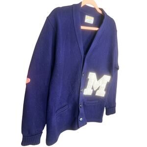 Vintage 1950s Bristol Button Up Varsity Cardigan Blue Red Patches Sz 38 VTG
